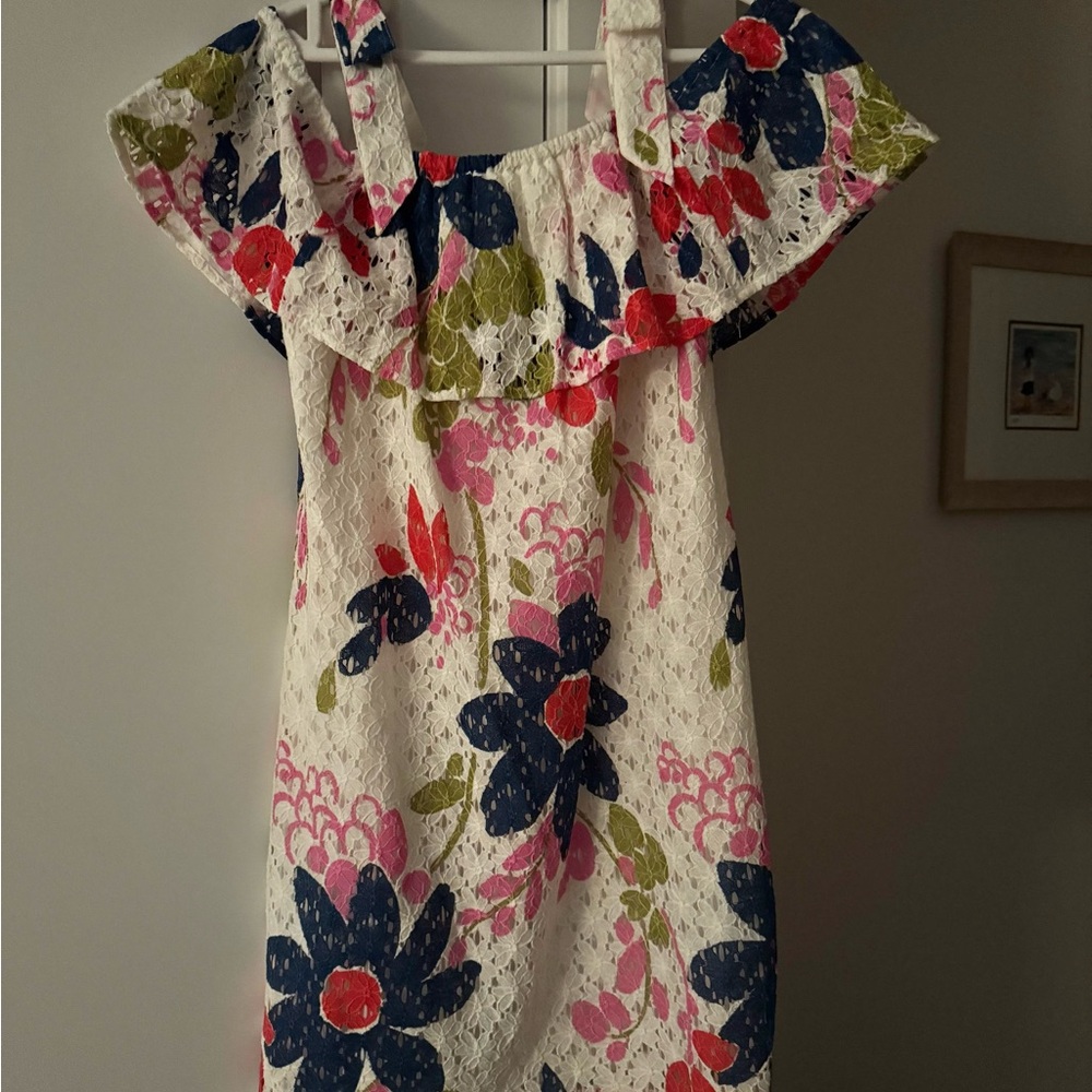 Trina Turk Multicolor Floral Lace Cold Shoulder Dress.